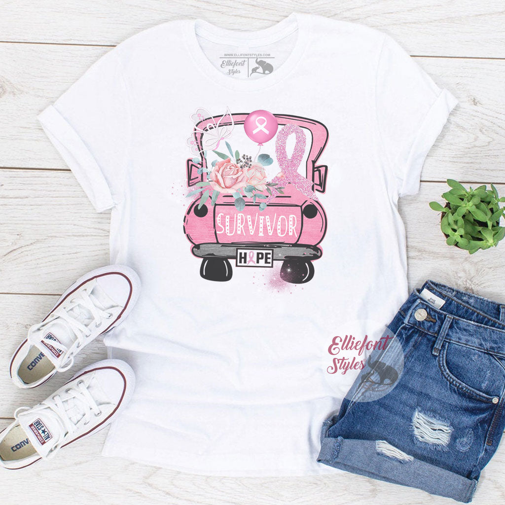 Breast Cancer Shirt Vintage Truck Pink Ribbon Shirts