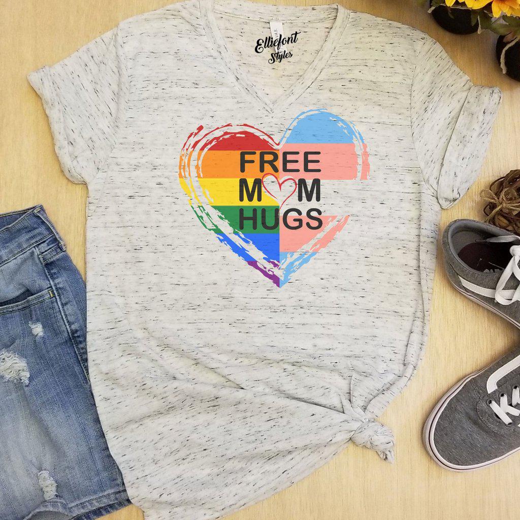 Free Mom Hugs Pride Transgender Vneck Shirt | Pride Parade Shirt - Elliefont Styles