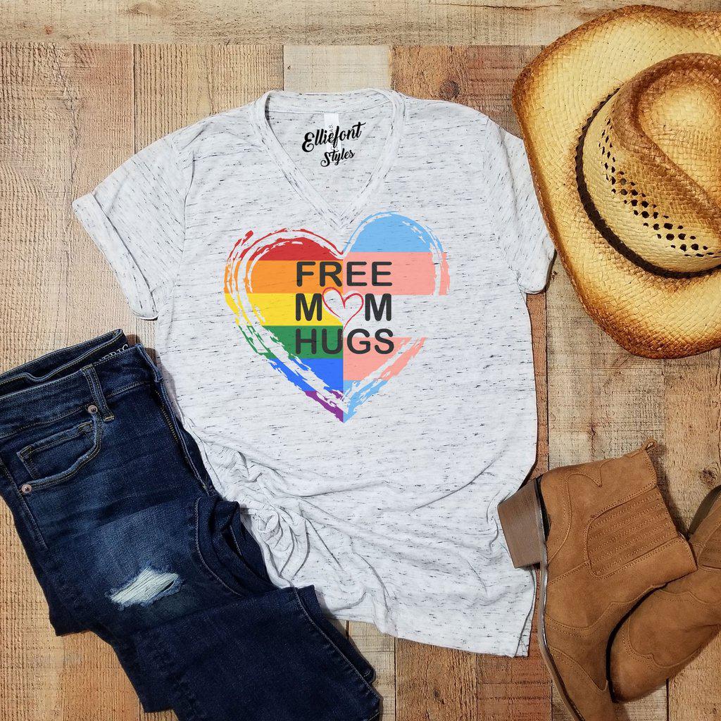 Free Mom Hugs Pride Transgender Vneck Shirt | Pride Parade Shirt - Elliefont Styles