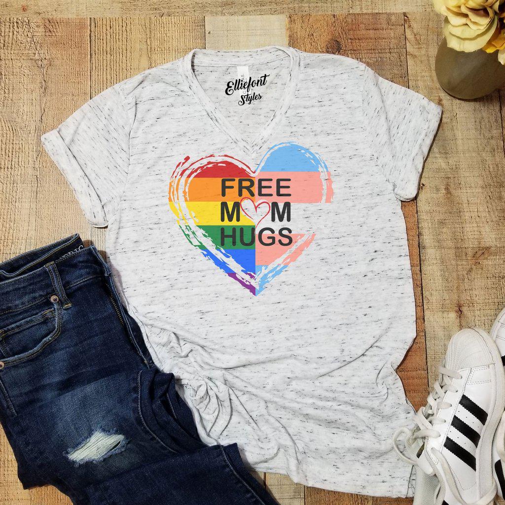 Free Mom Hugs Pride Transgender Vneck Shirt | Pride Parade Shirt - Elliefont Styles