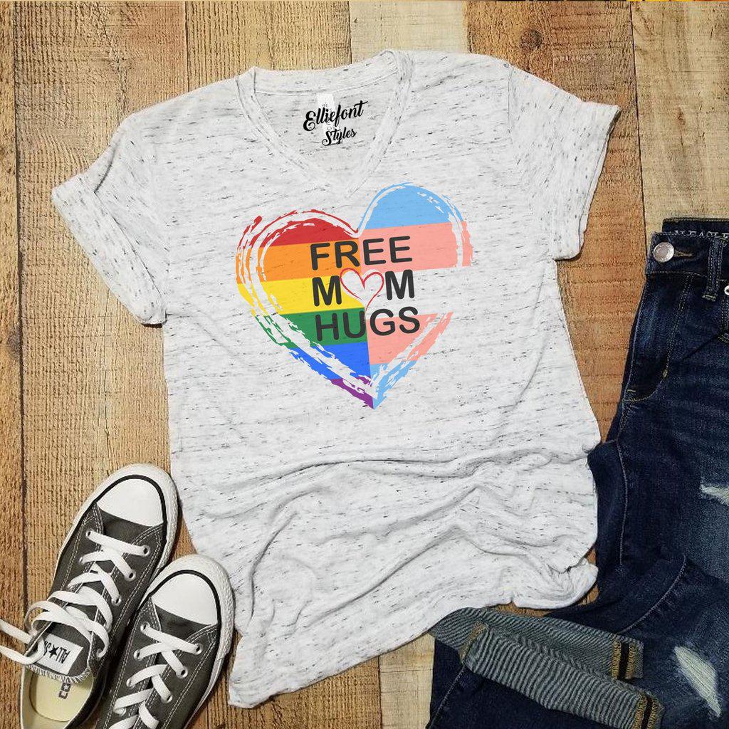 Free Mom Hugs Pride Transgender Vneck Shirt | Pride Parade Shirt - Elliefont Styles
