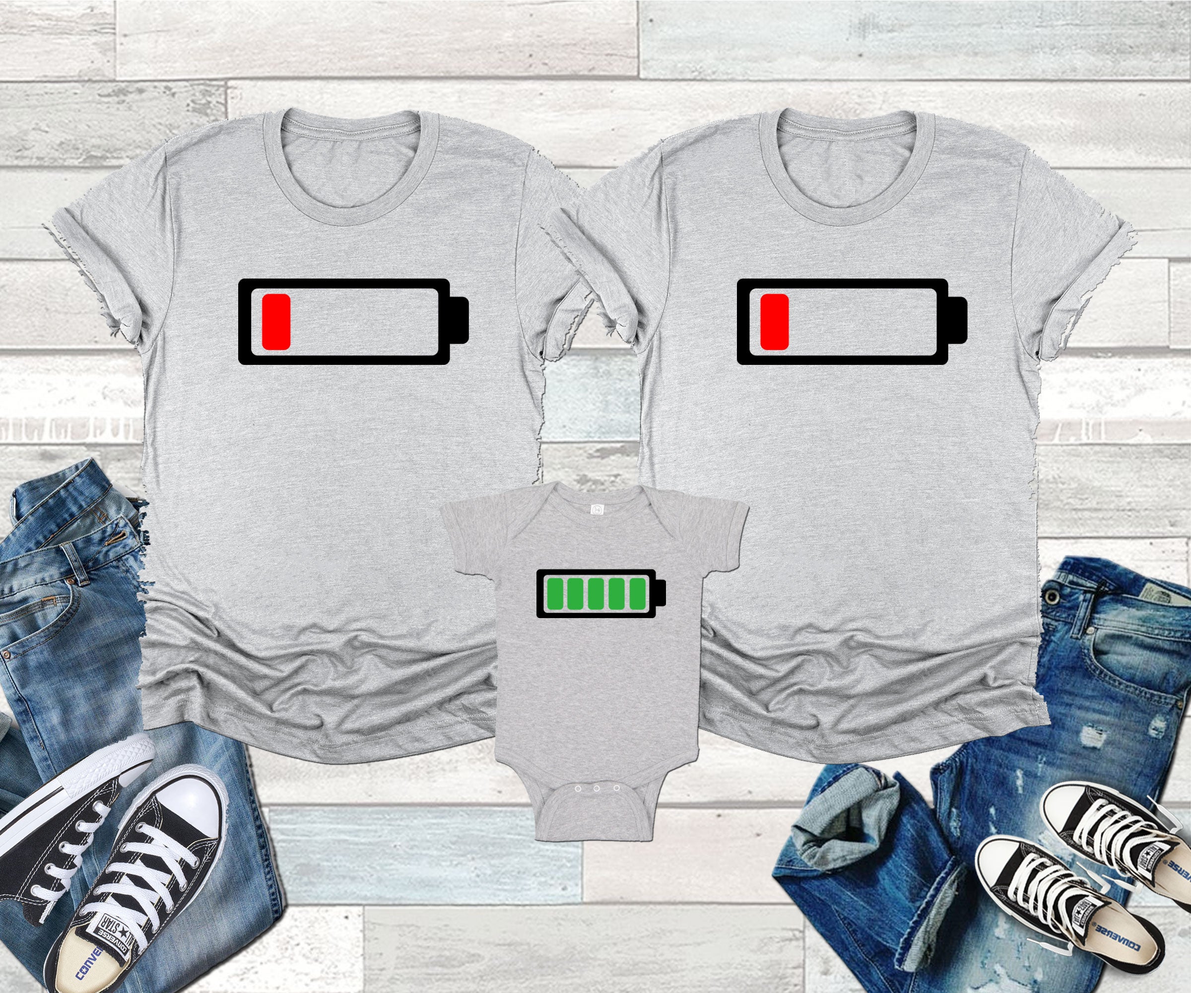 Family Battery Shirts Low Battery Full Battery
