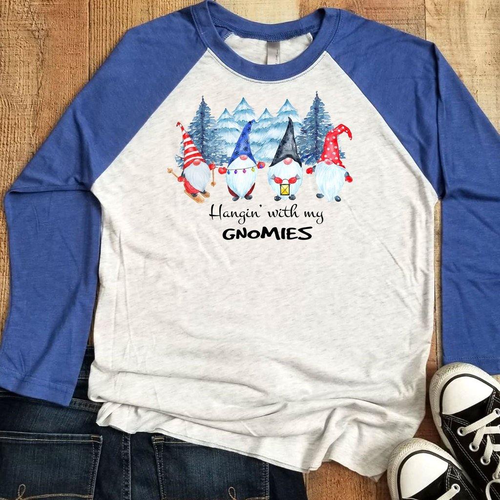 Hangin' with my gnomies Shirt Raglan Baseball Tee Shirt Christmas Holiday - Elliefont Styles