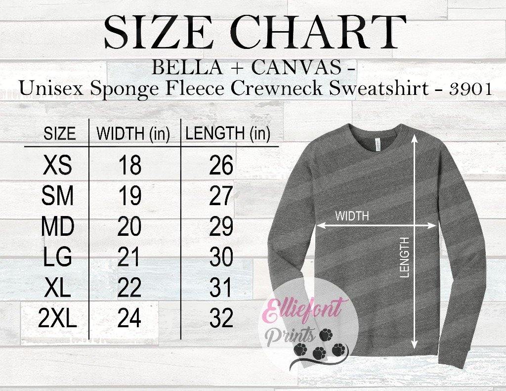 bella canvas 3901 size chart