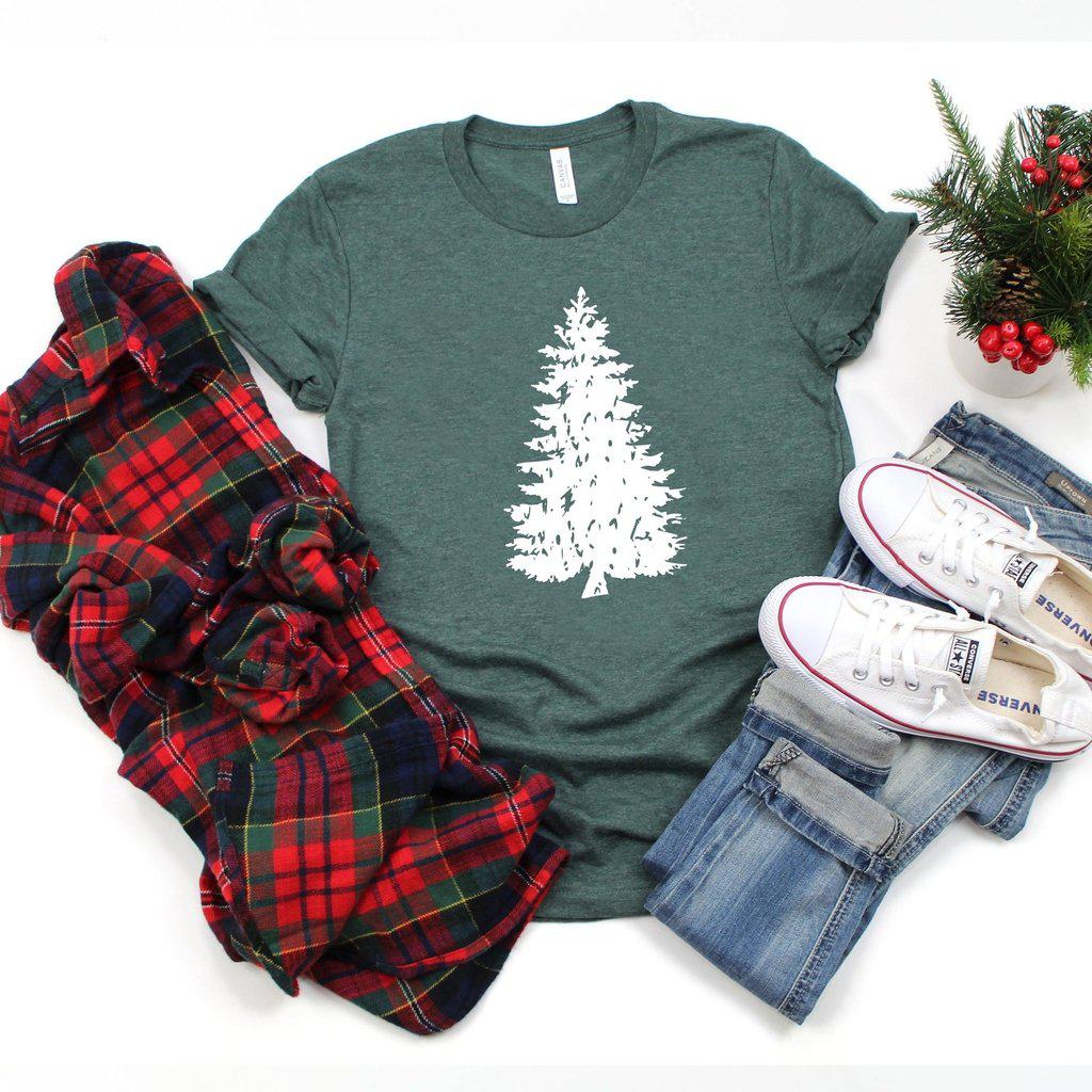 Distressed Christmas Tree Shirt Grunge Style Cute Winter Christmas Shirt Holiday Tee - Elliefont Styles