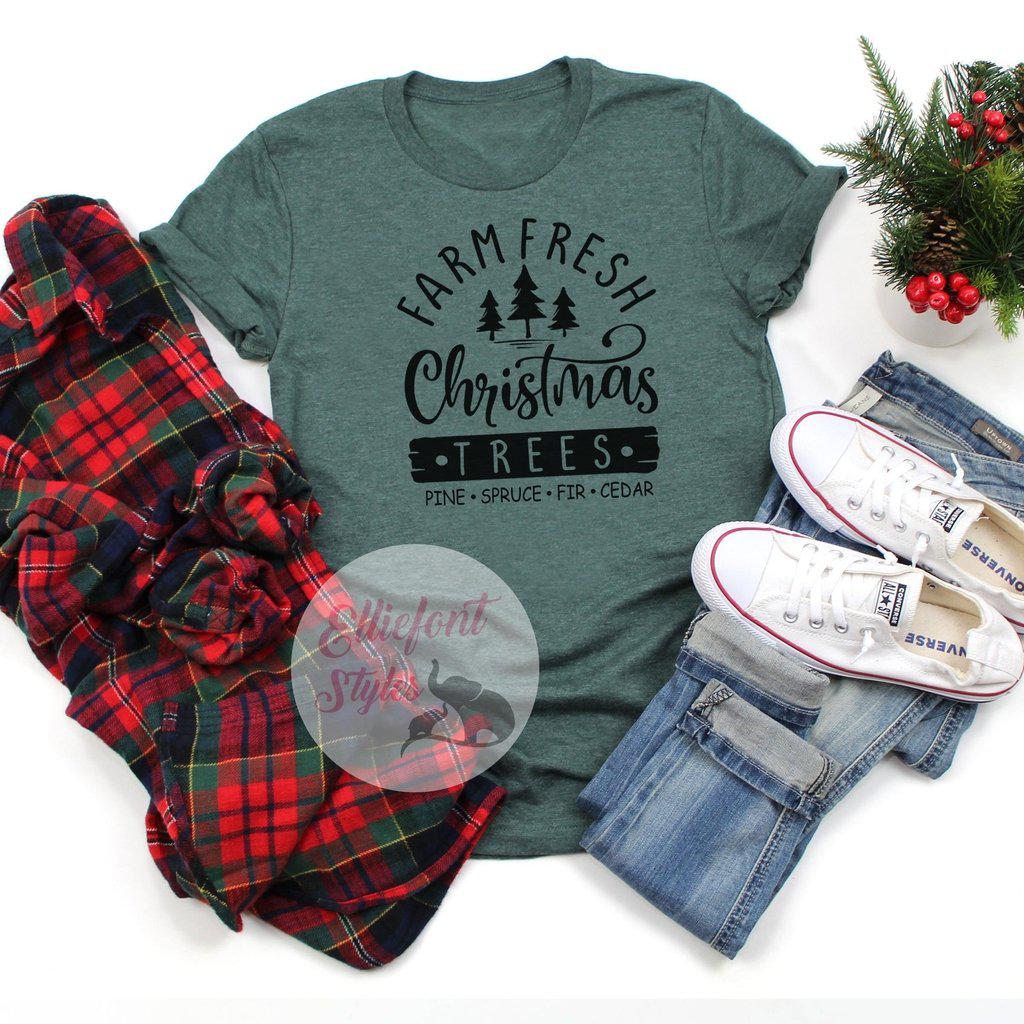 Farm Fresh Christmas Trees Shirt Grunge Style Cute Winter Christmas Shirt Holiday Tee - Elliefont Styles