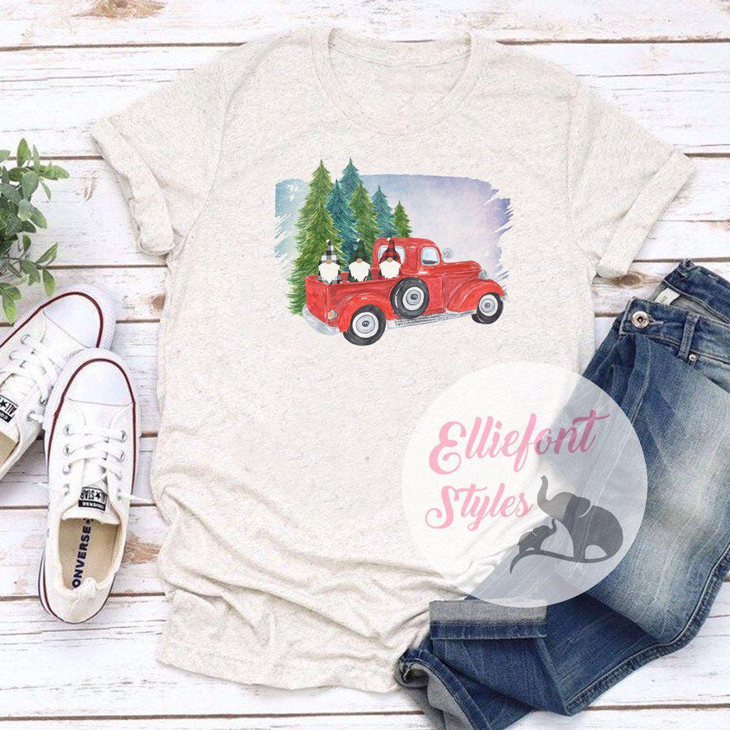 Red Vintage Truck Shirt Buffalo Plaid Gnomes Christmas
