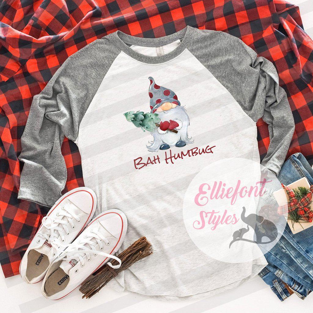 Gnome Bah Humbug Shirt Raglan Baseball Tee Shirt Christmas Holiday - Elliefont Styles