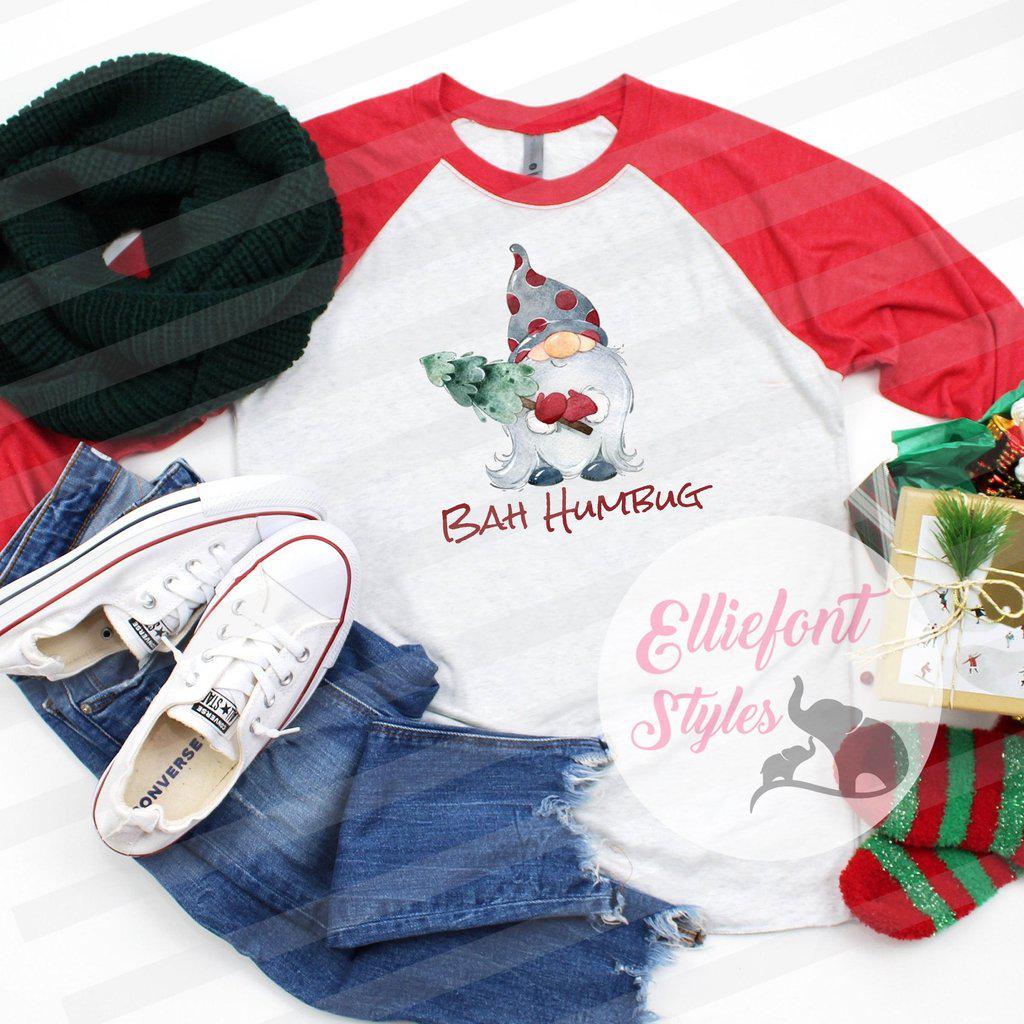 Gnome Bah Humbug Shirt Raglan Baseball Tee Shirt Christmas Holiday - Elliefont Styles