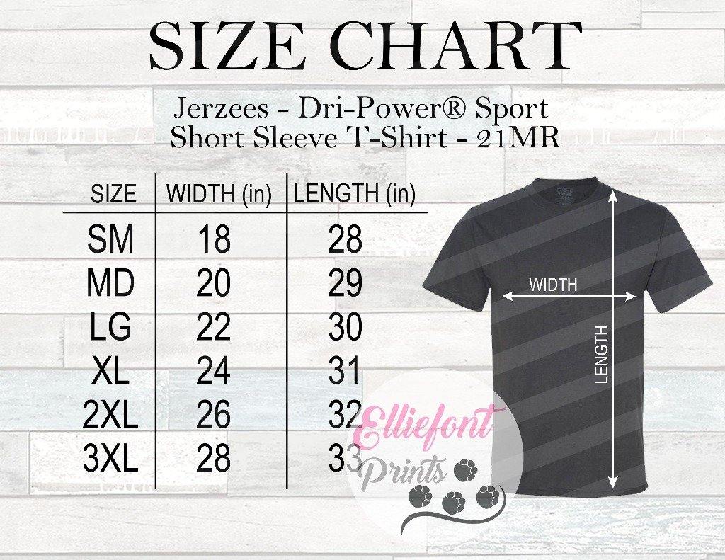Jerzees 21M Size Chart
