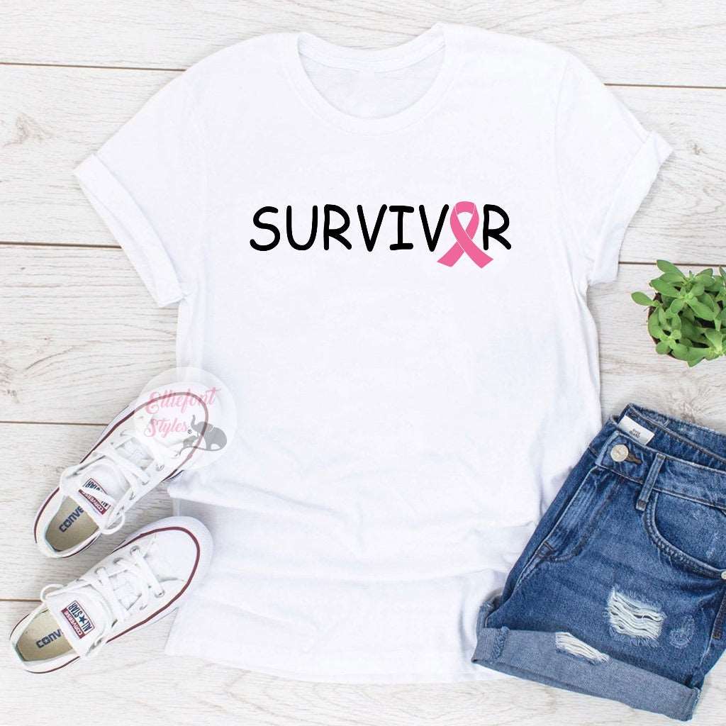 breast cancer survivor shirt white shirt pink ribbon