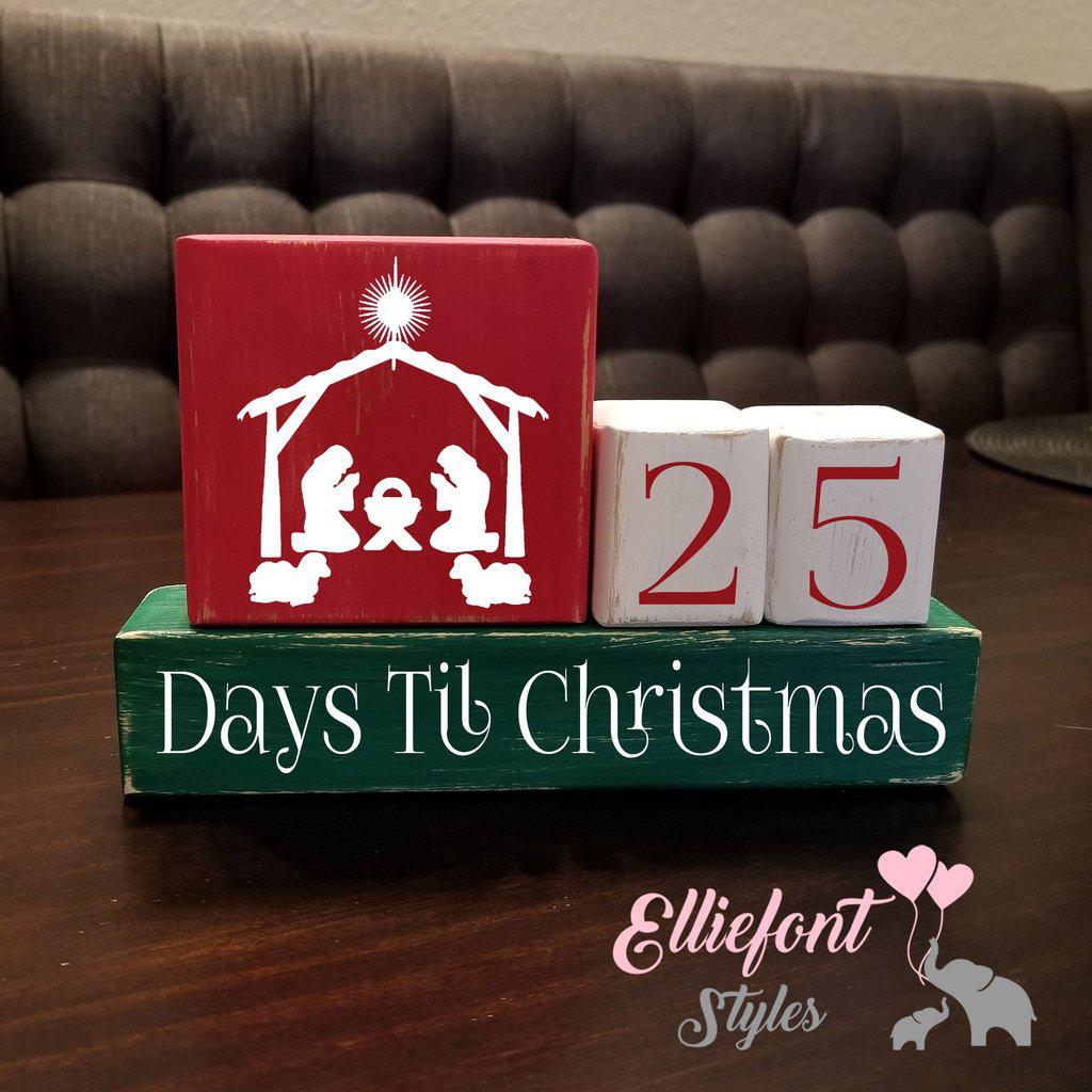 Days Till Christmas Countdown Block Set Christmas Tree / Nativity Manger / Wooden Blocks / Christmas Countdown - Elliefont Styles
