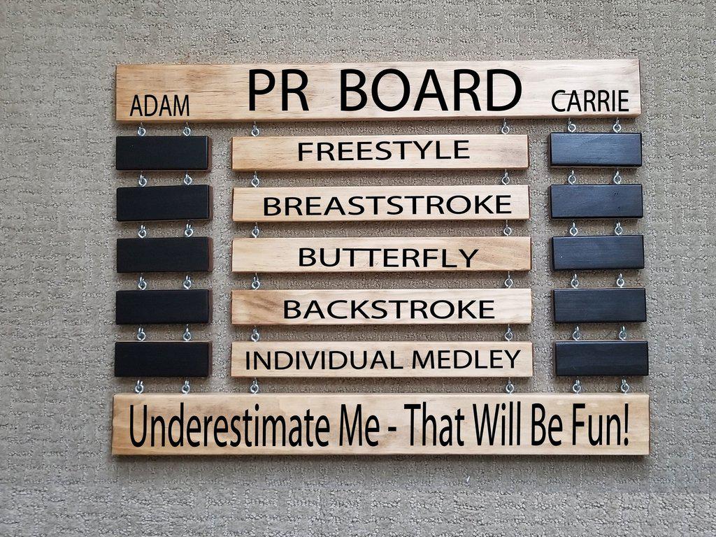 Swim PR Board Couples Personal Record Display Sign Stained - Elliefont Styles