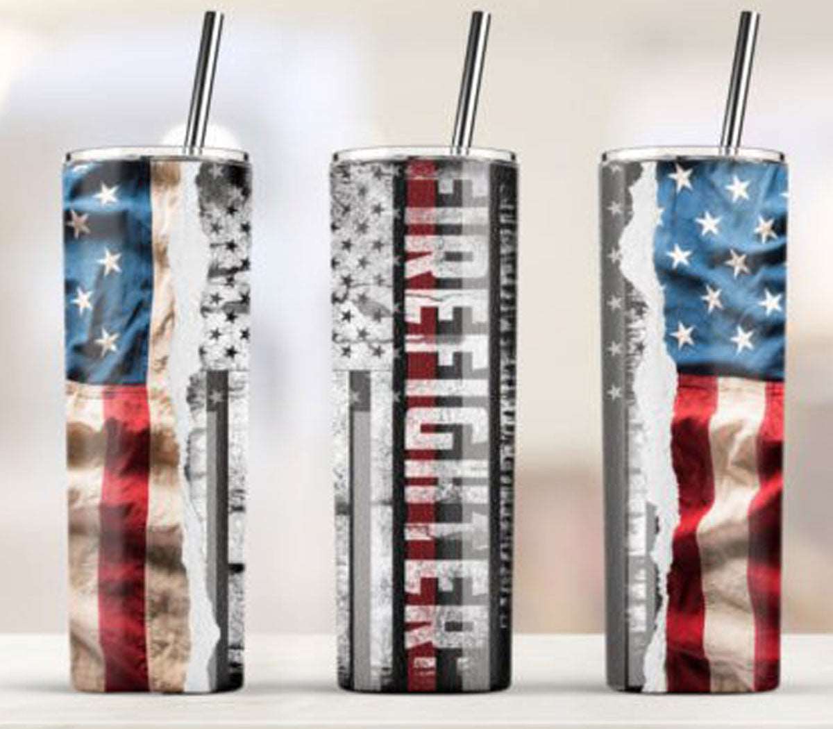 American Flag Firefighter Stainless steel tumbler