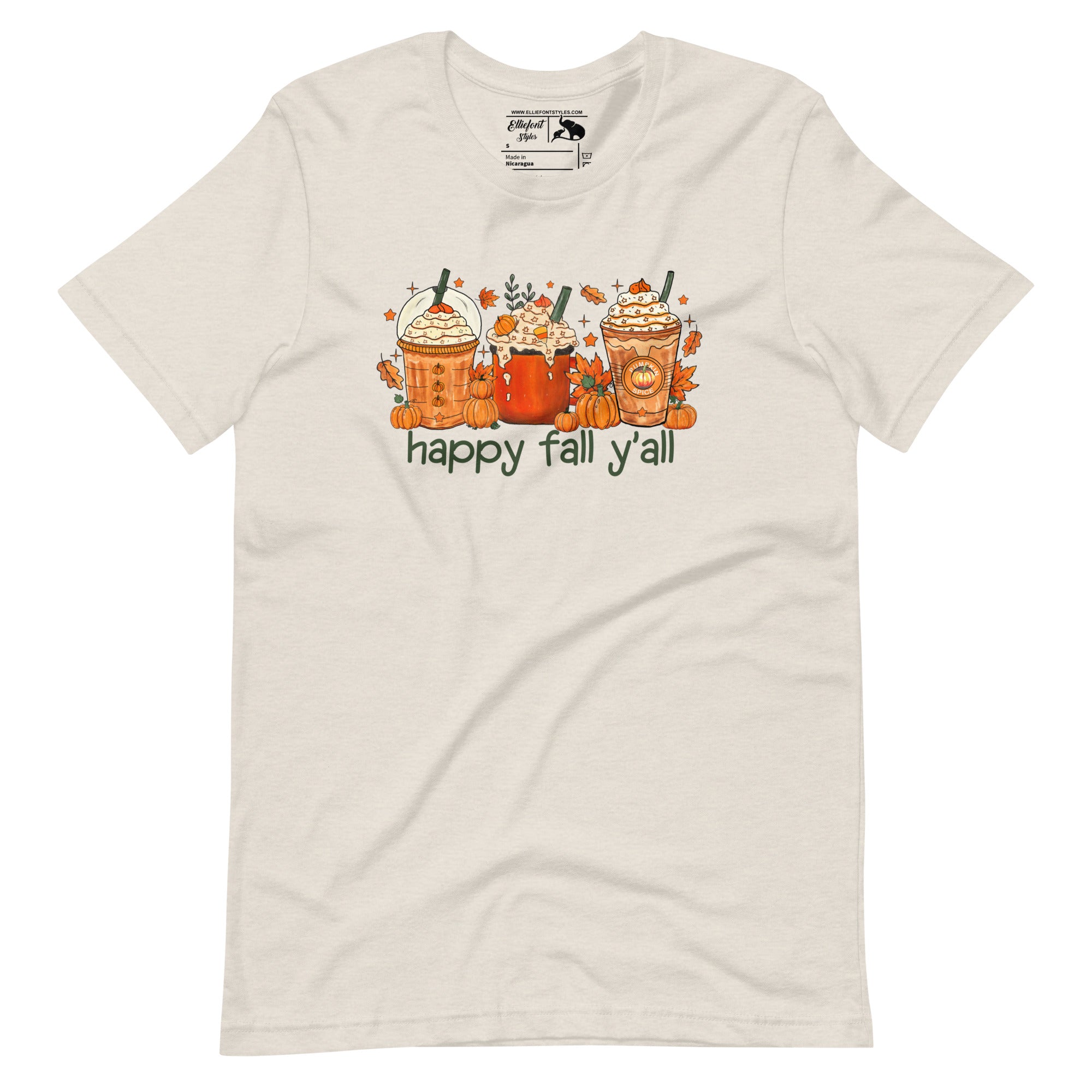 Autumn style shirt with pumpkin coffee graphic and festive colors