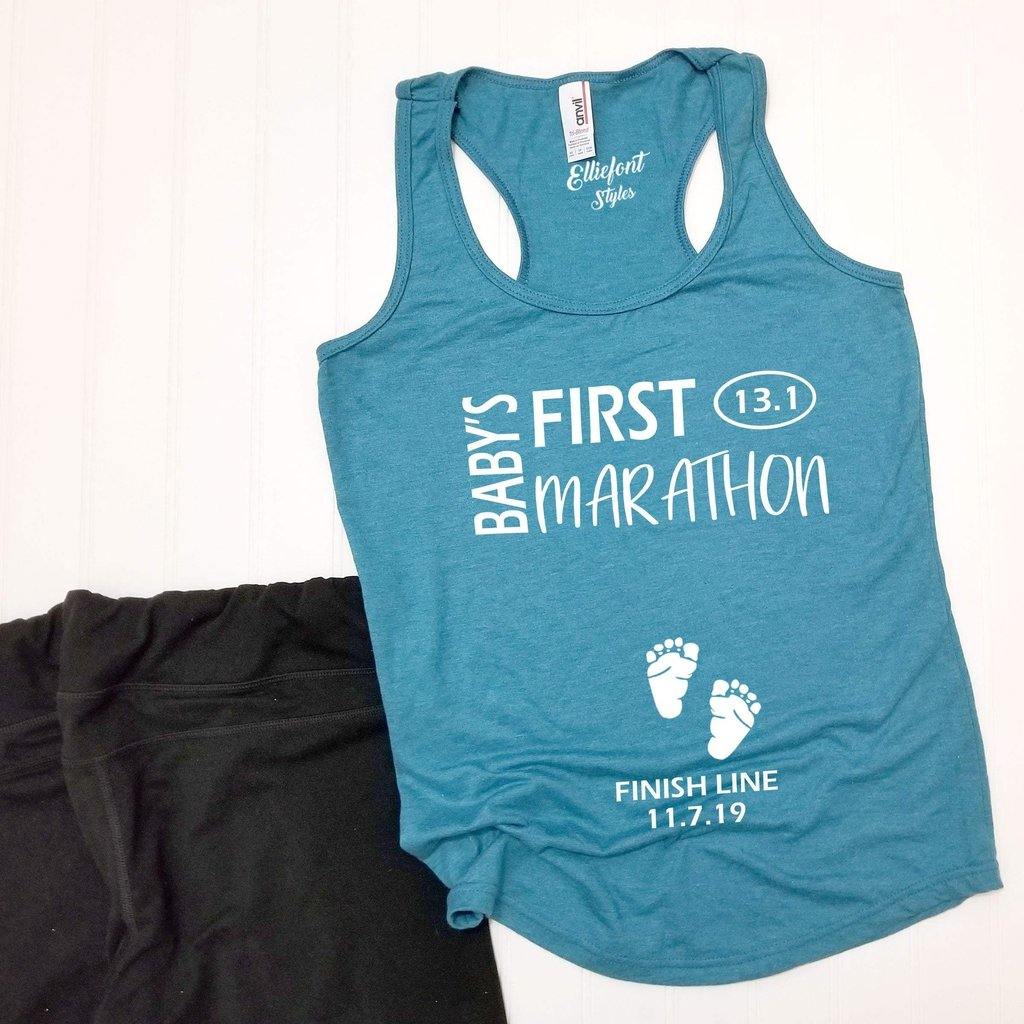 Baby's First Marathon 13.1 / Pregnancy Announcement Shirt / Racerback Tank Top - Elliefont Styles