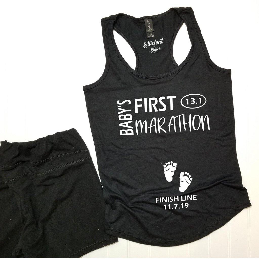 Baby's First Marathon 13.1 / Pregnancy Announcement Shirt / Racerback Tank Top - Elliefont Styles
