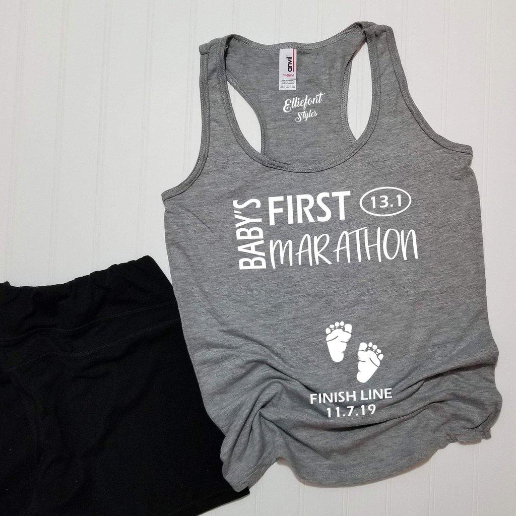 Baby's First Marathon 13.1 / Pregnancy Announcement Shirt / Racerback Tank Top - Elliefont Styles