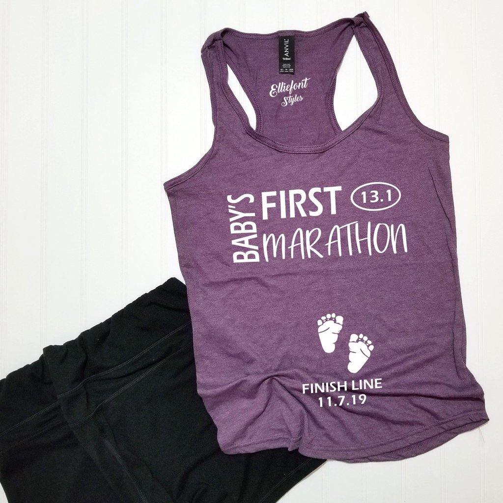 Baby's First Marathon 13.1 / Pregnancy Announcement Shirt / Racerback Tank Top - Elliefont Styles