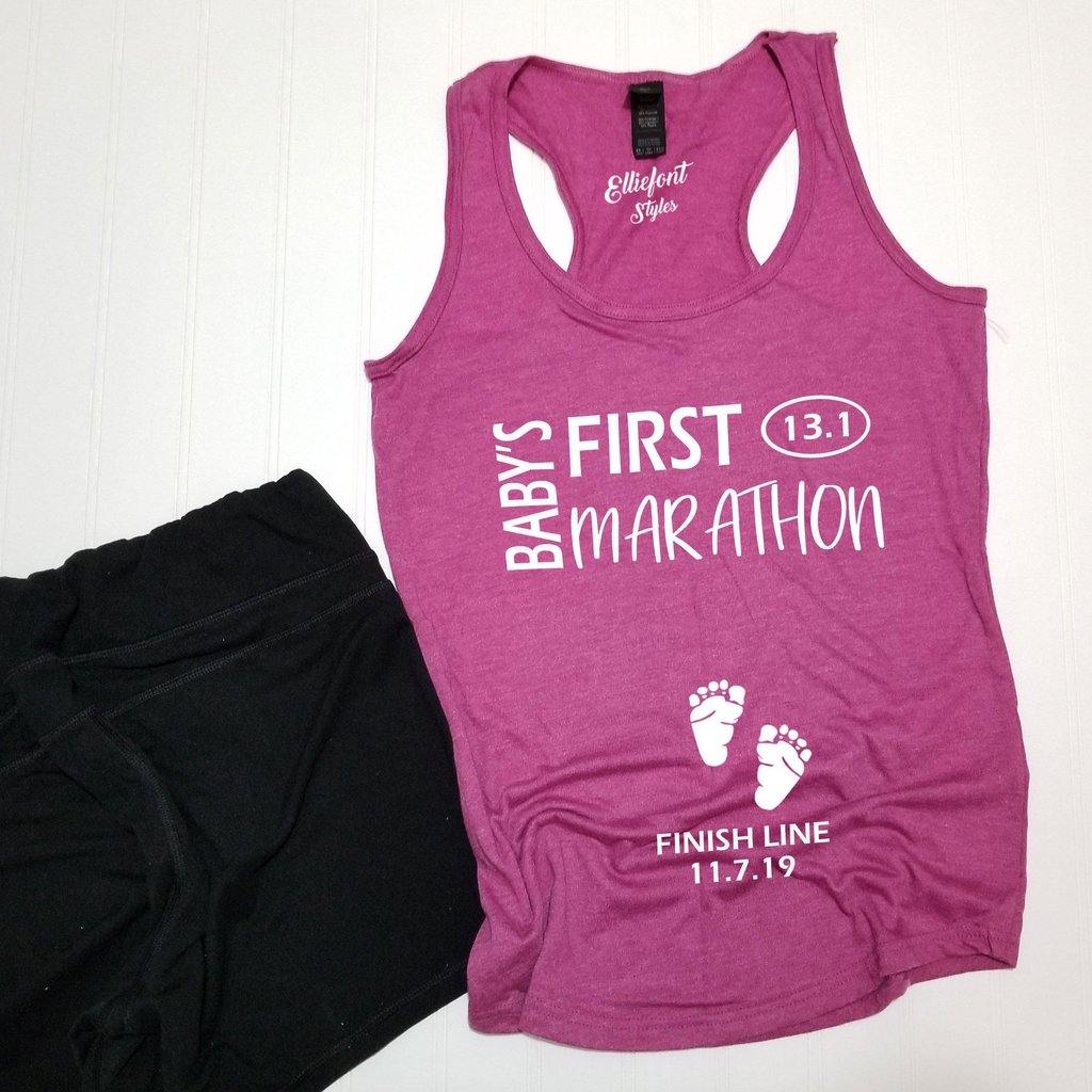 Baby's First Marathon 13.1 / Pregnancy Announcement Shirt / Racerback Tank Top - Elliefont Styles