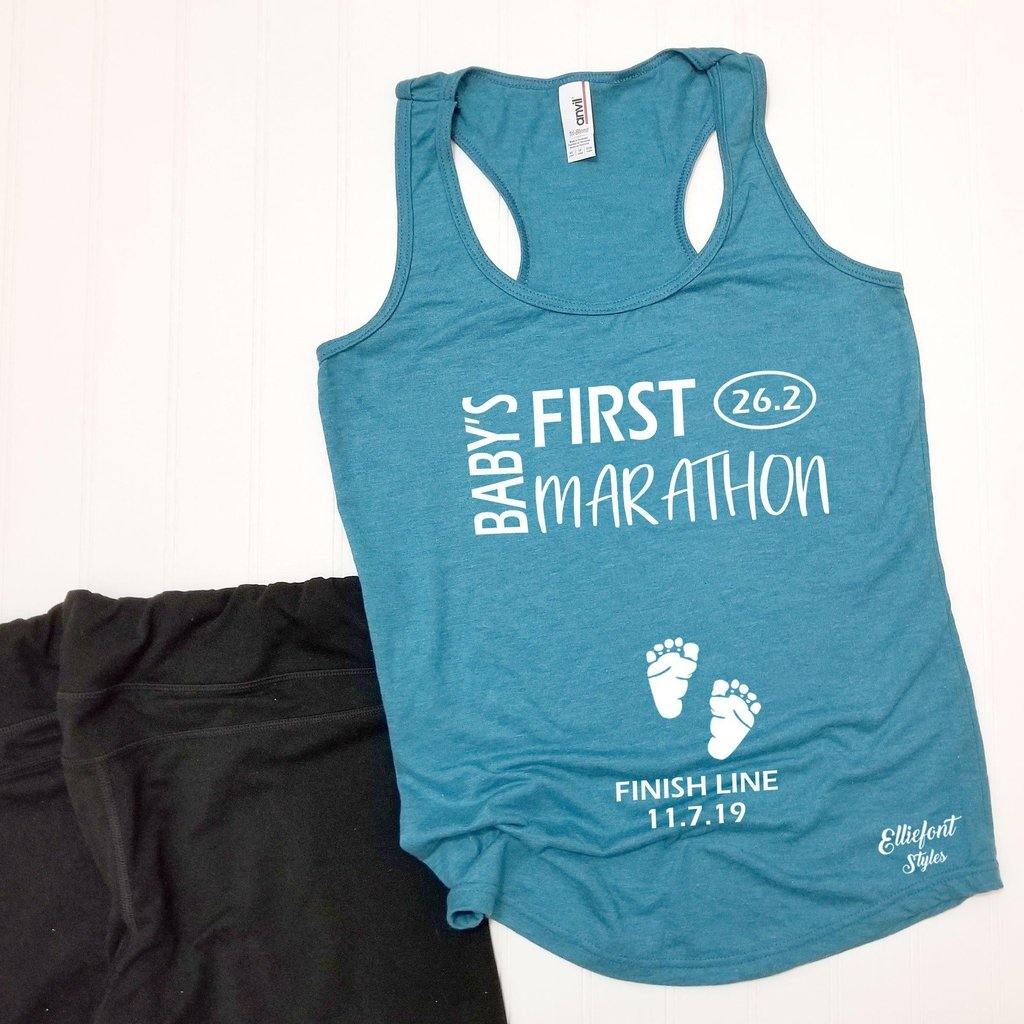 Baby's First Marathon 26.2 / Pregnancy Announcement Shirt / Racerback Tank Top - Elliefont Styles