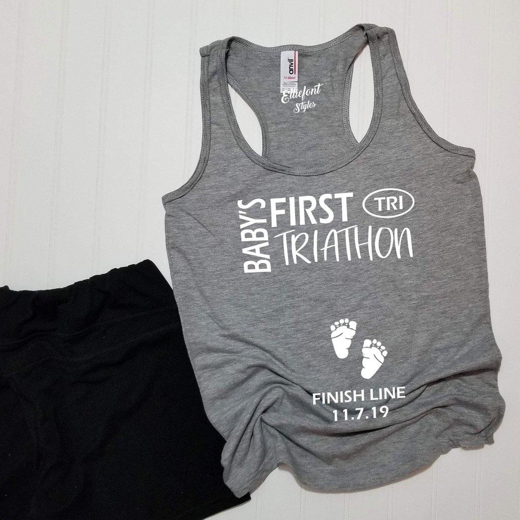 Baby's First Triathlon TRI / Pregnancy Announcement Shirt / Racerback Tank Top - Elliefont Styles