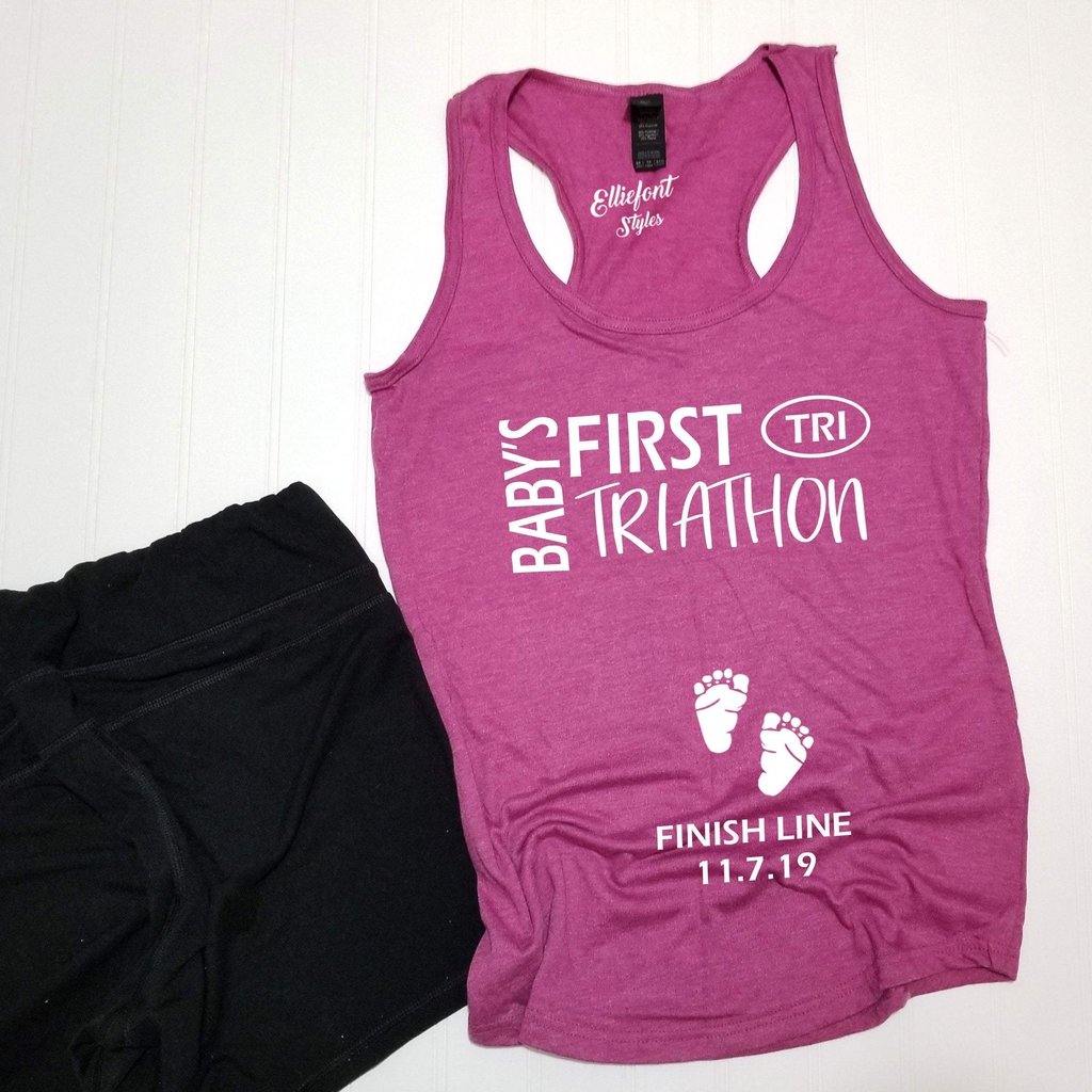 Baby's First Triathlon TRI / Pregnancy Announcement Shirt / Racerback Tank Top - Elliefont Styles