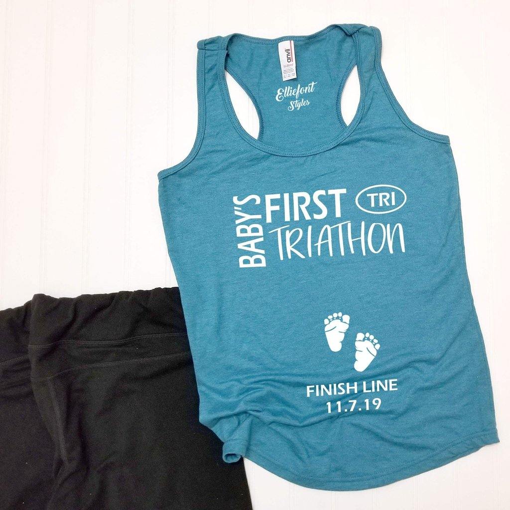 Baby's First Triathlon TRI / Pregnancy Announcement Shirt / Racerback Tank Top - Elliefont Styles