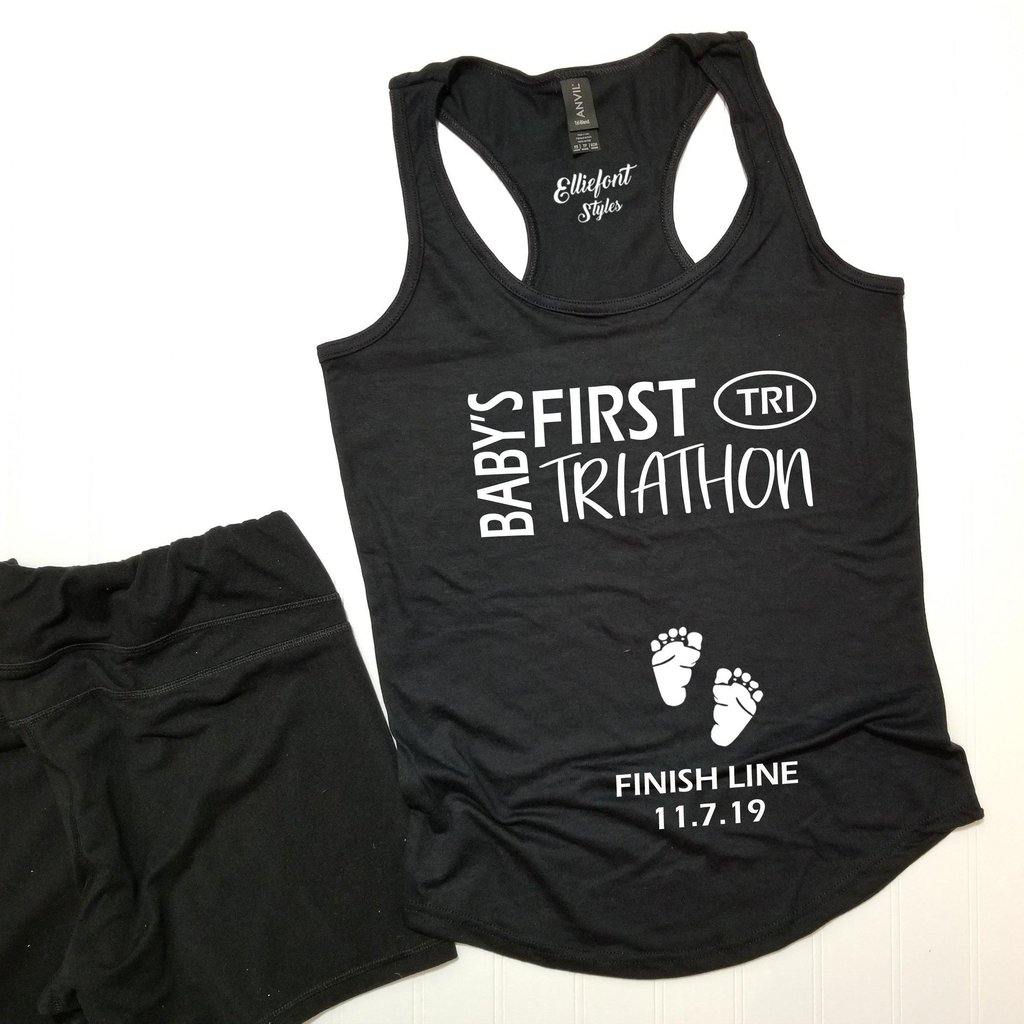 Baby's First Triathlon TRI / Pregnancy Announcement Shirt / Racerback Tank Top - Elliefont Styles