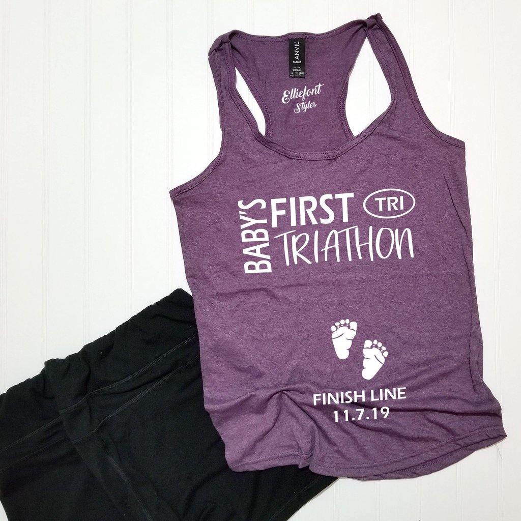 Baby's First Triathlon TRI / Pregnancy Announcement Shirt / Racerback Tank Top - Elliefont Styles