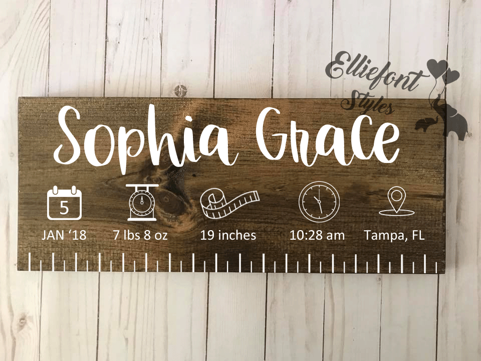 Personalized wooden baby ruler gift for nursery decoration