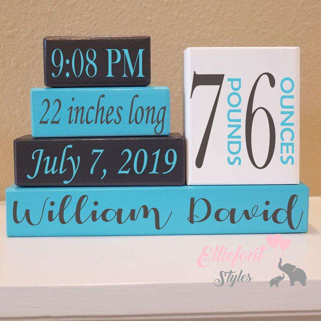 Custom wooden baby blocks engraved with newborn details