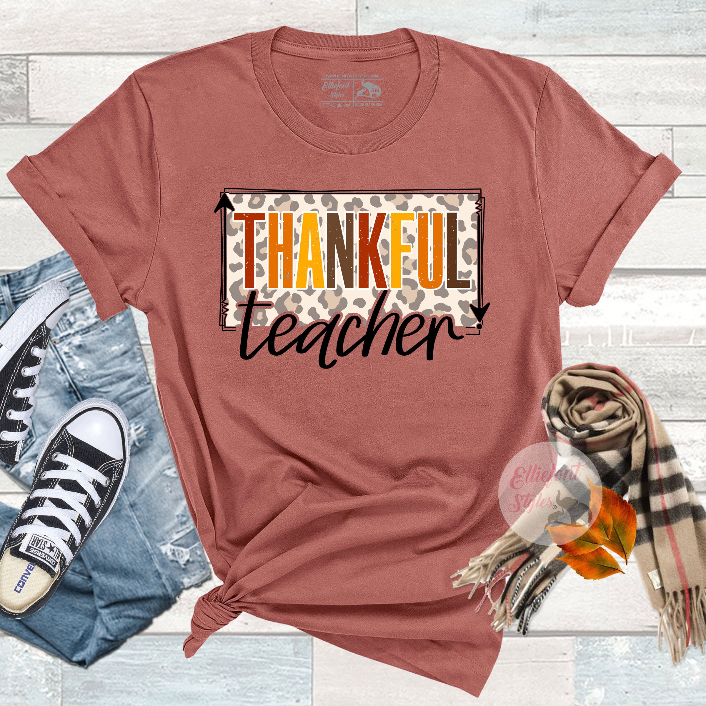 Cute fall shirt for school teachers with autumn lettering and heart graphic