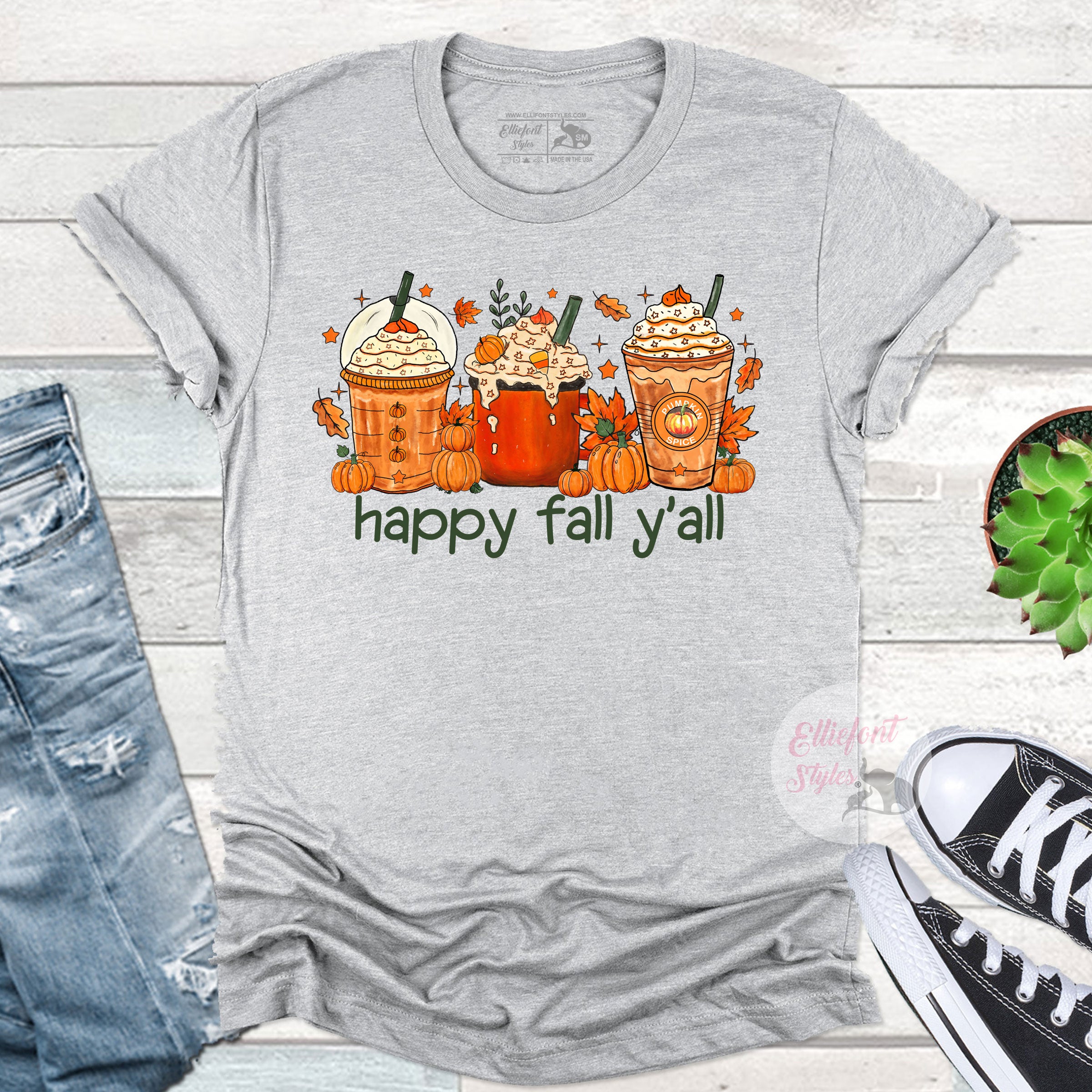 Cute Thanksgiving shirt with coffee cup design and fall lettering