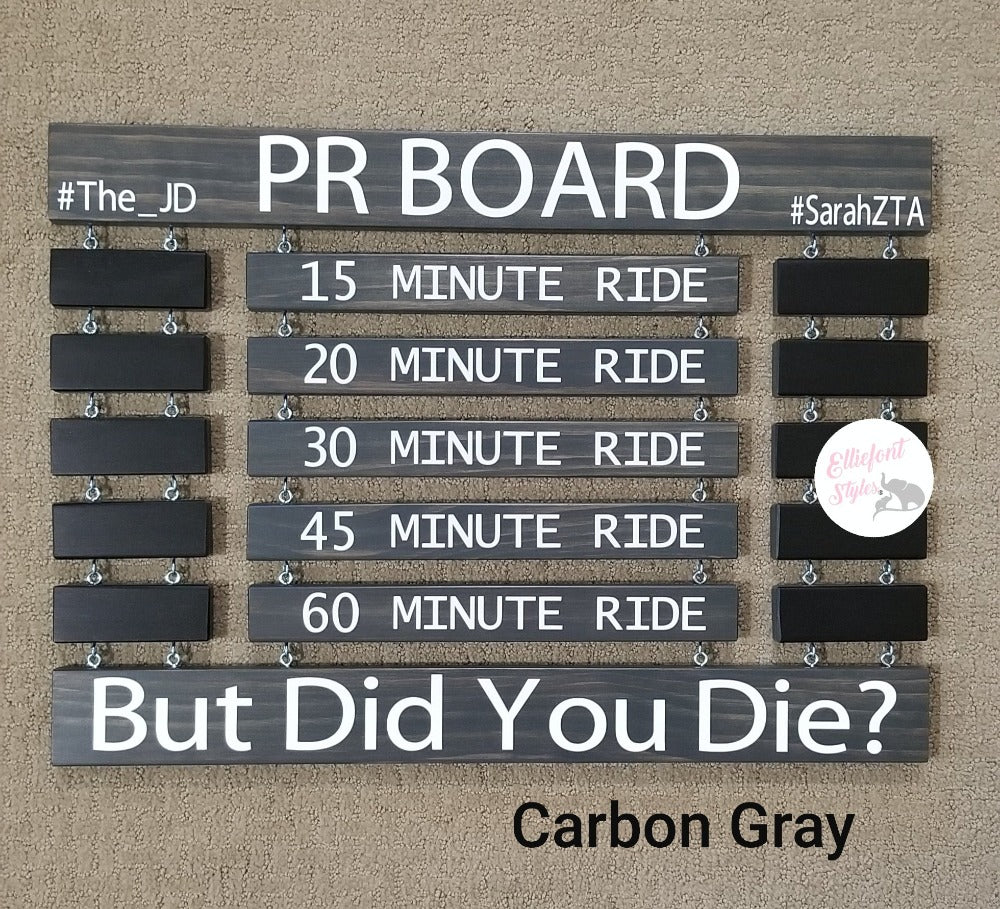 Cycling PR board with rung for 10 minute ride personal record