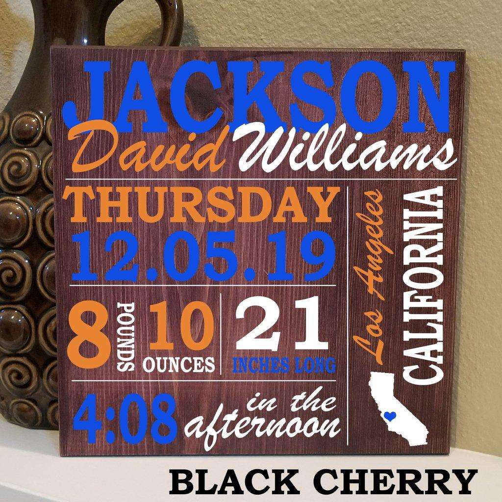 Engraved wooden baby birth stats sign personalized with name and birth details