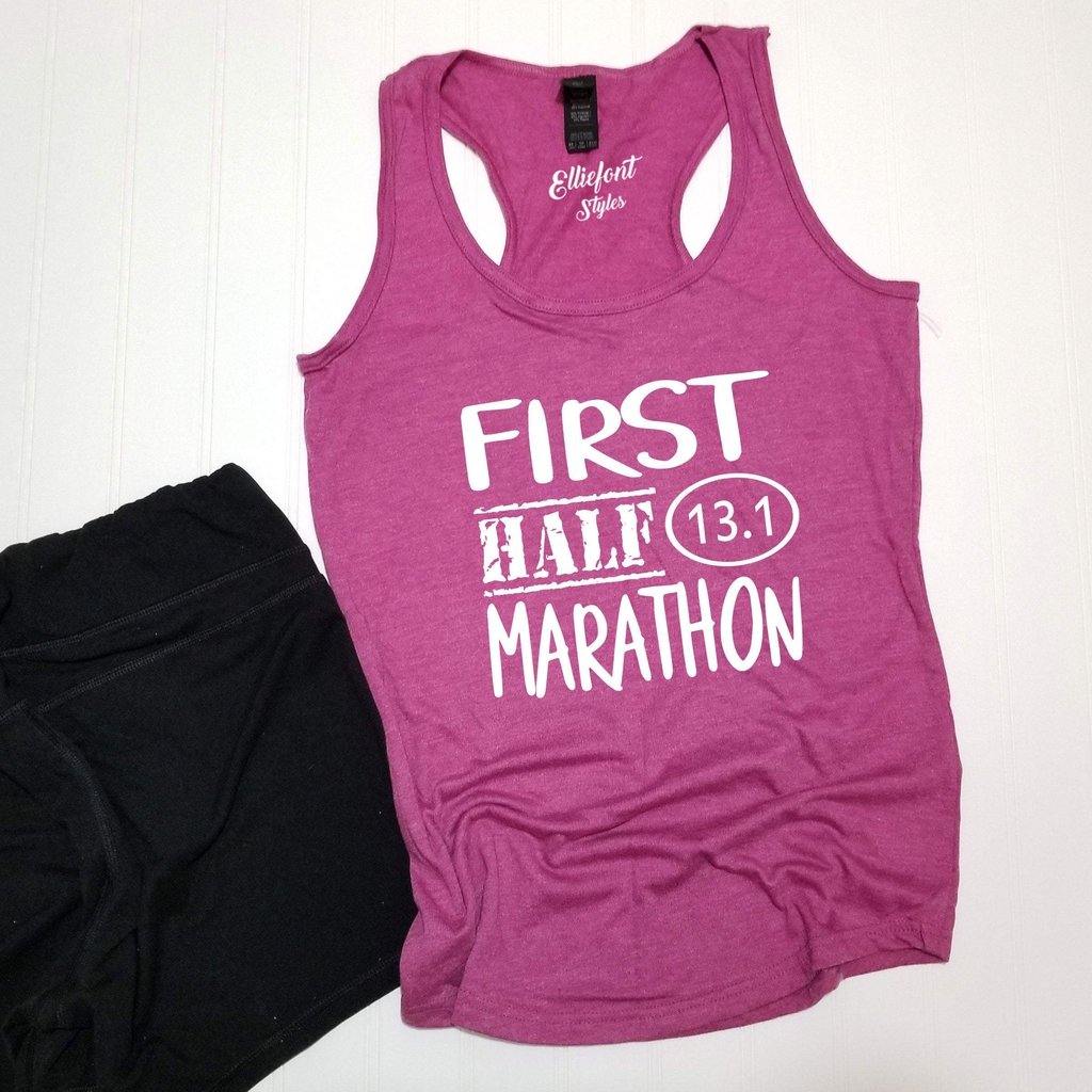 First Half Marathon 13.1 Racerback Tank Top / Running Shirt / Marathoner / Runner - Elliefont Styles