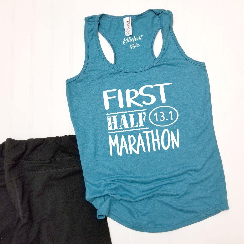 First Half Marathon 13.1 Racerback Tank Top / Running Shirt / Marathoner / Runner - Elliefont Styles