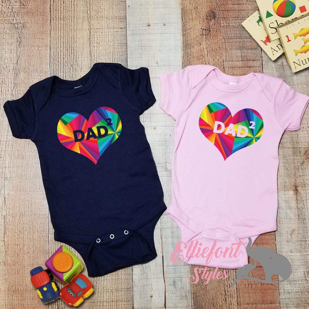 Heart Dad Squared One Piece | Two Dads | 2 Dads | Proud baby | LGBT Gay Lesbian | Infant Bodysuit | Baby shower gift | Newborn Outfit | Dad2 - Elliefont Styles