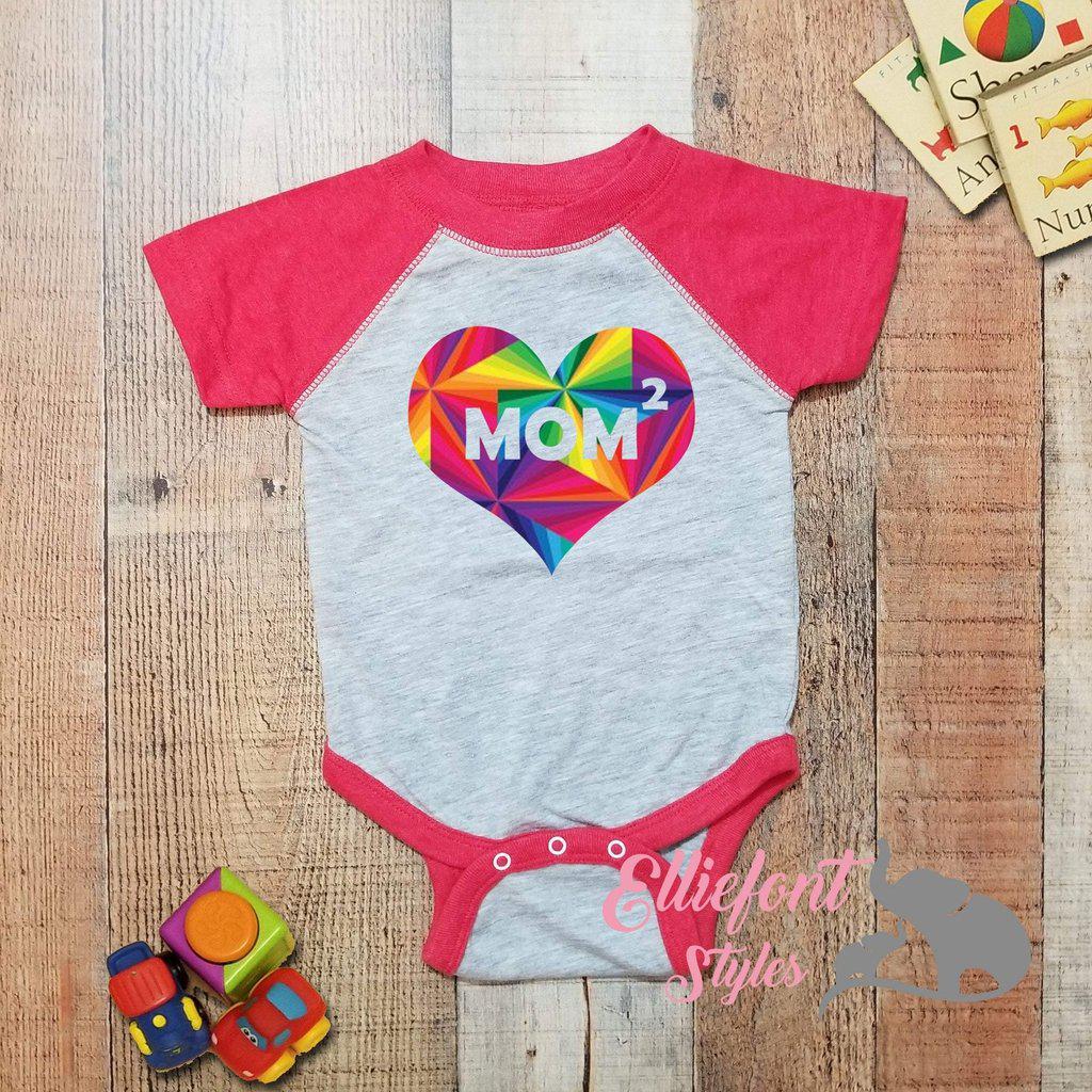 Heart Mom Squared Infant One Piece / Proud baby / 2 Moms / LGBT Gay / Baby shower gift / Newborn Romper / Two Moms - Elliefont Styles