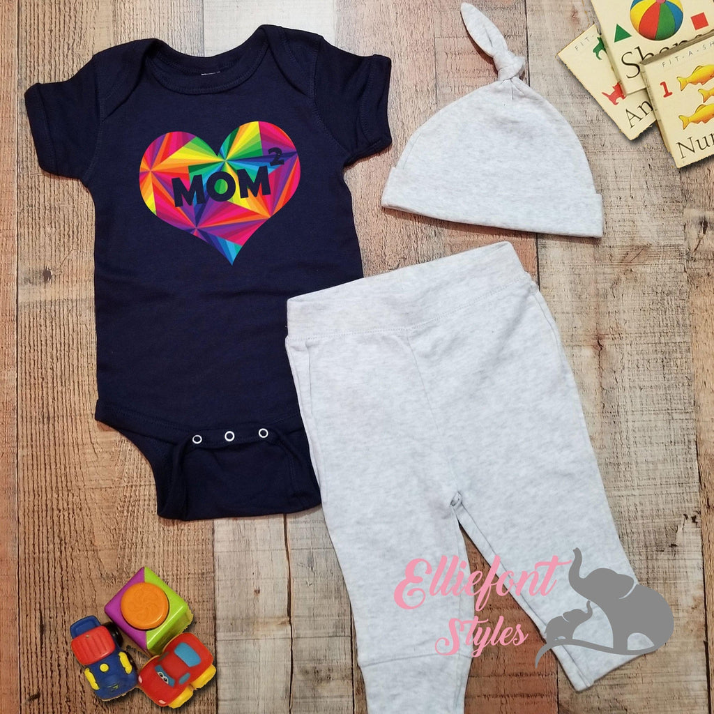 Heart Mom Squared Infant One Piece / Proud baby / 2 Moms / LGBT Gay / Baby shower gift / Newborn Romper / Two Moms - Elliefont Styles