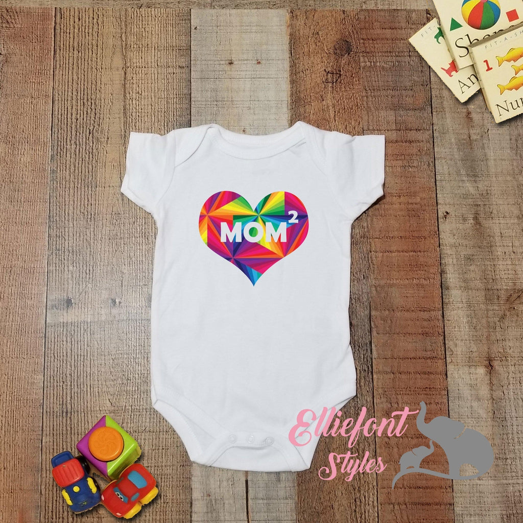Heart Mom Squared Infant One Piece / Proud baby / 2 Moms / LGBT Gay / Baby shower gift / Newborn Romper / Two Moms - Elliefont Styles
