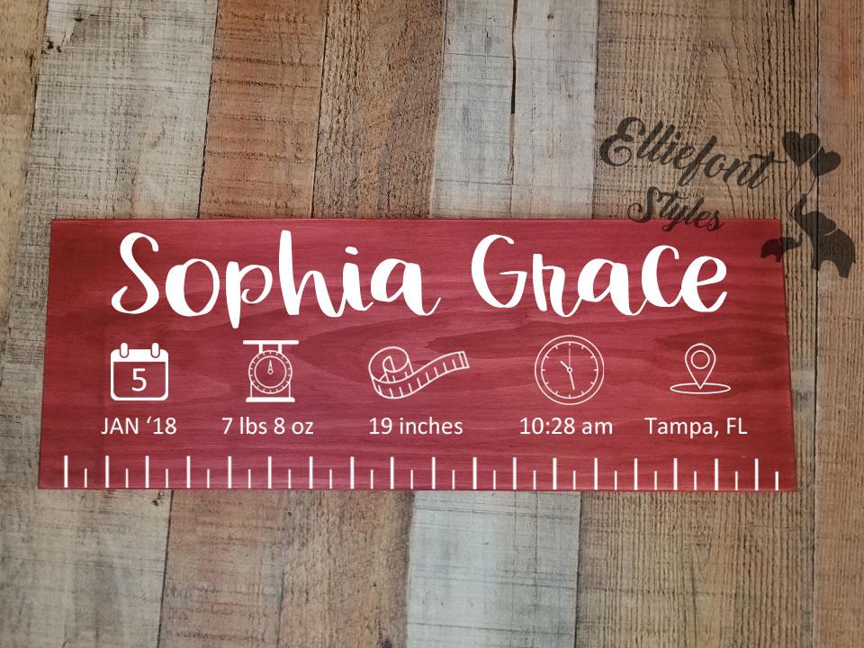 Elegant engraved wooden ruler sign as heirloom baby keepsake