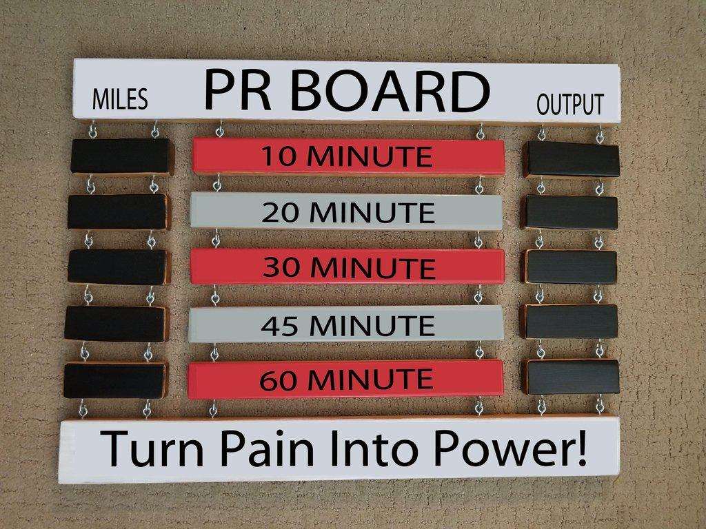 Personalized treadmill and spin bike PR board handcrafted for home gym motivation