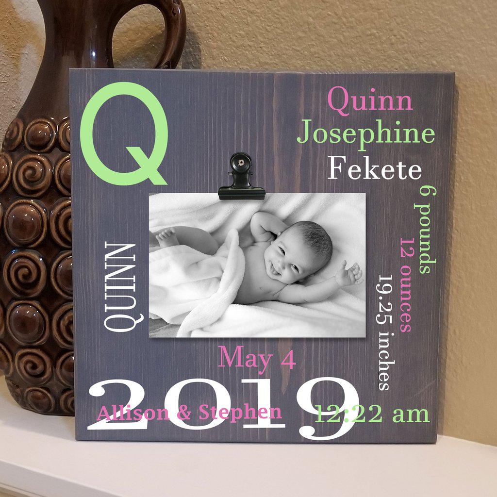 Personalized wooden baby birth stats sign engraved with child’s name and birth details