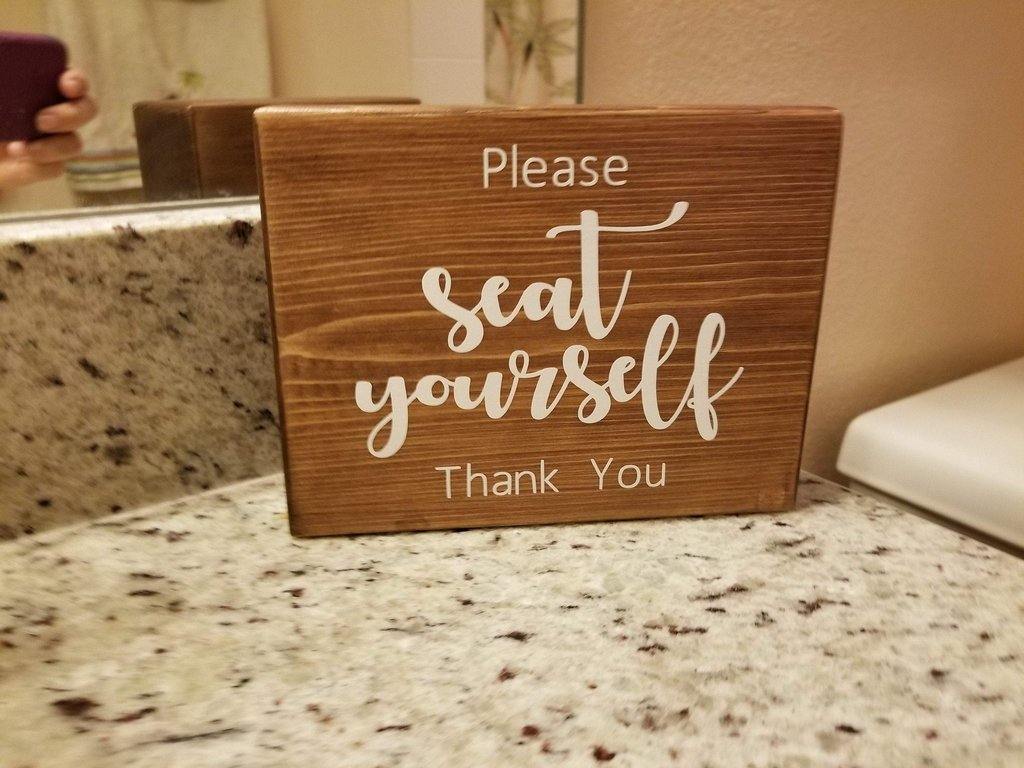 Please Seat Yourself | Wooden Shelf Sign | Unique Gift Ideas | Wood Block Sign | Bathroom Wood Sign | Bathroom Humor - Elliefont Styles