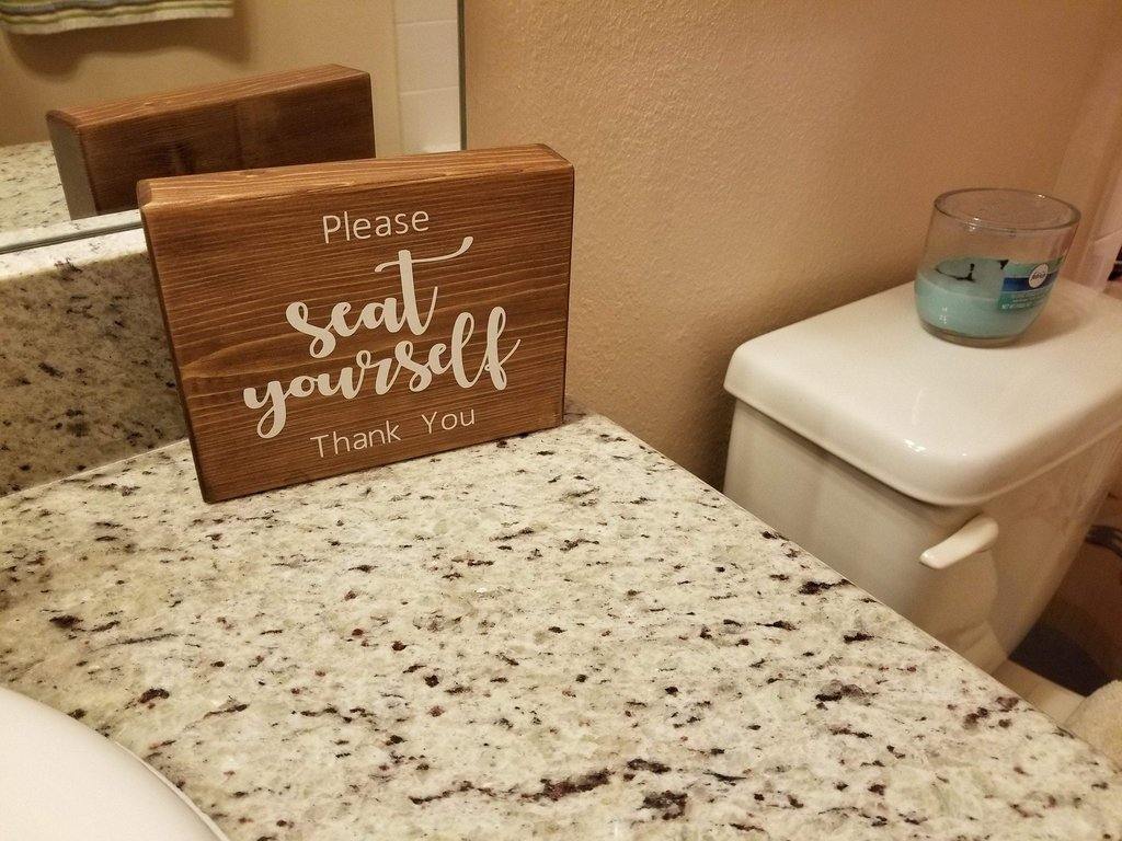 Please Seat Yourself | Wooden Shelf Sign | Unique Gift Ideas | Wood Block Sign | Bathroom Wood Sign | Bathroom Humor - Elliefont Styles
