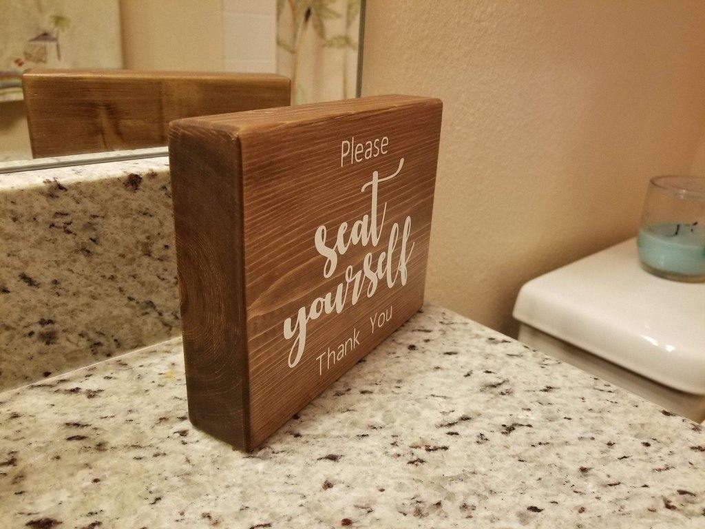 Please Seat Yourself | Wooden Shelf Sign | Unique Gift Ideas | Wood Block Sign | Bathroom Wood Sign | Bathroom Humor - Elliefont Styles