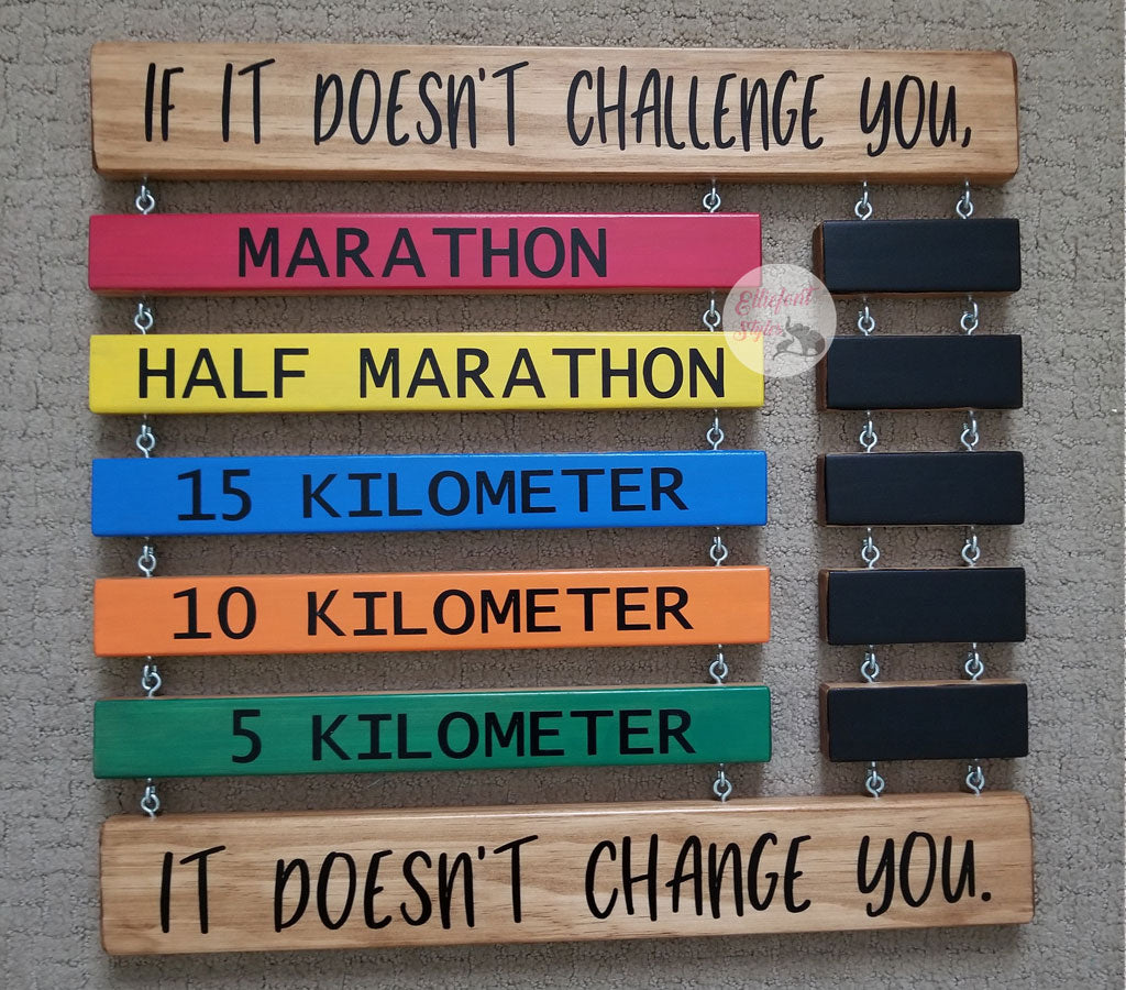 Custom wooden running PR board to display race times and distances