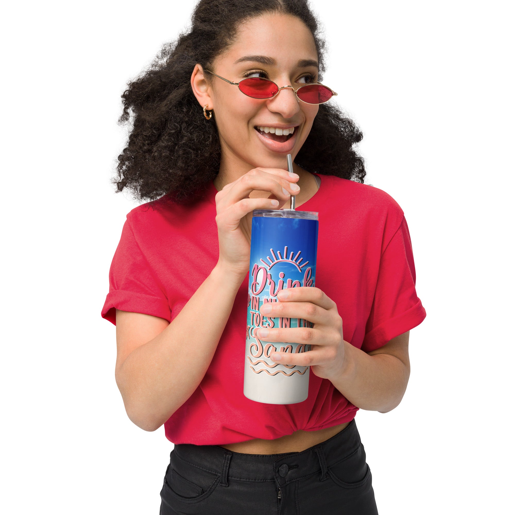 Drink In My Hand Toes In The Sand Beach Stainless steel tumbler